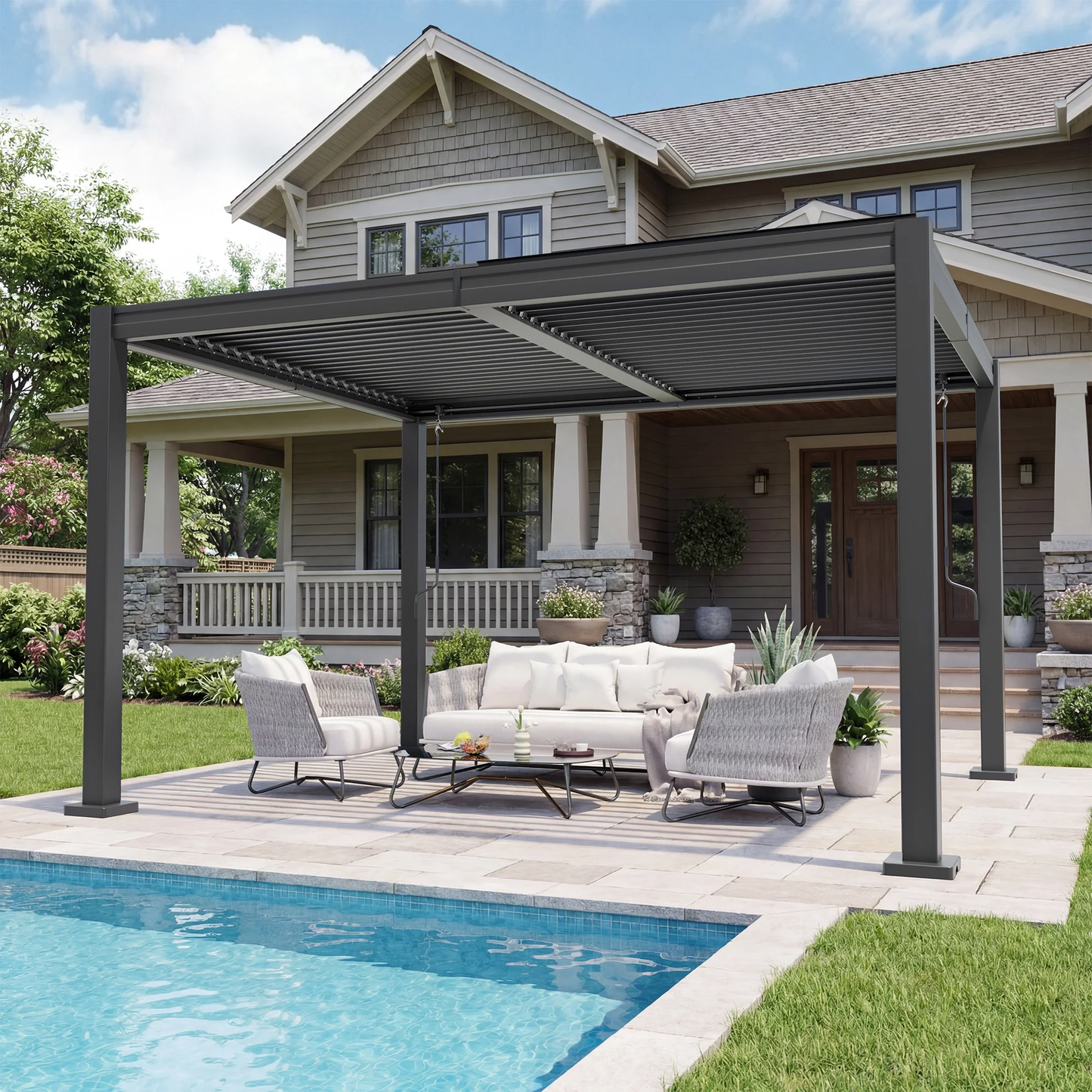 10X12/12X20Ft Louvered Pergola, Waterproof Roof All Weather Rust-Resistant Gazebo for Backyard Patio