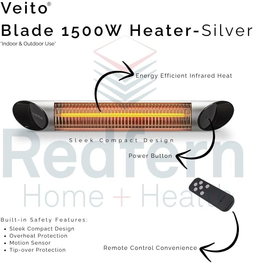 Blade Infrared Heater 1500W Silver with Remote Control